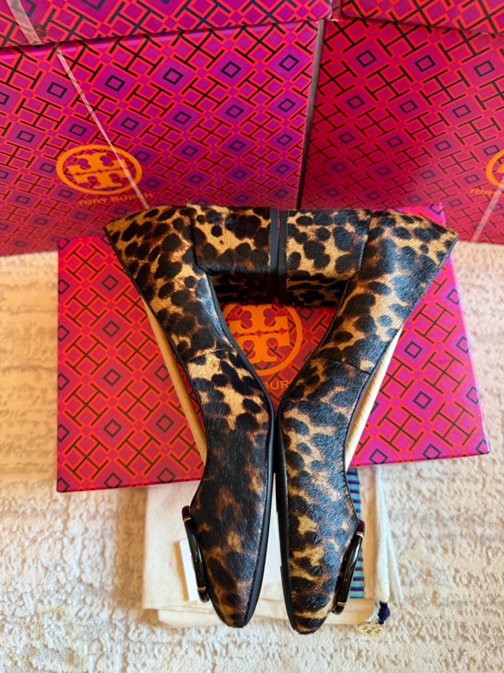 Tory Burch Leopard Print Block Heel Pumps - Brown/Black/Gold - Picture 7 of 10